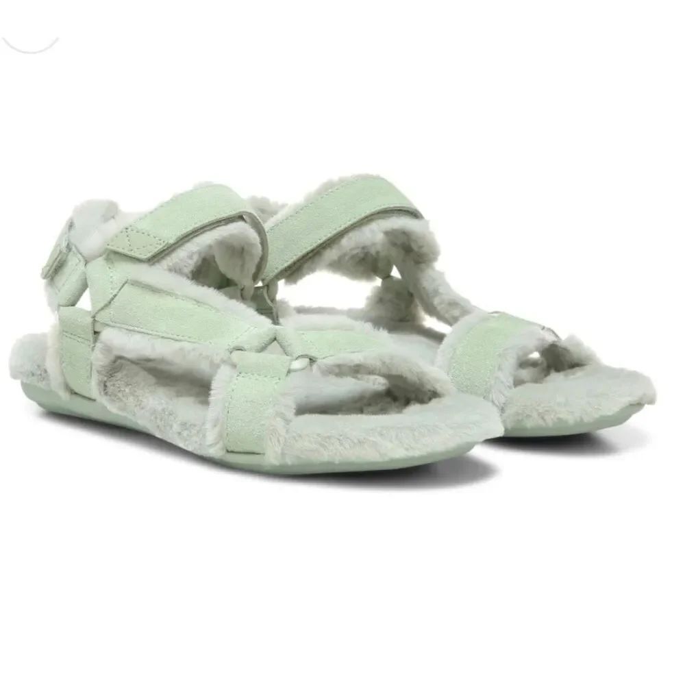 Vionic Viva Fuzzy Supportive Sandals in Celery Green Suede Size 6